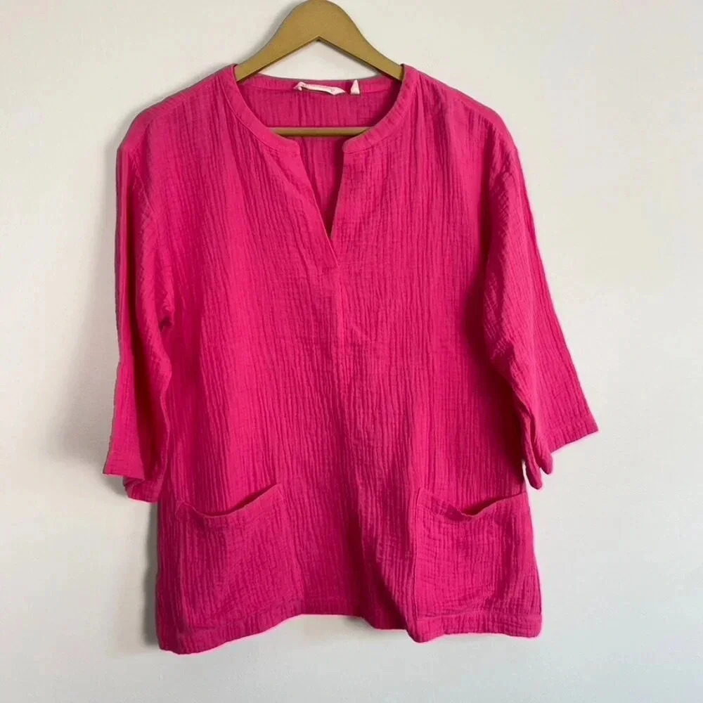 Soft Surroundings Pink Cotton Gauze Popover Tunic Top - Picture 11 of 13